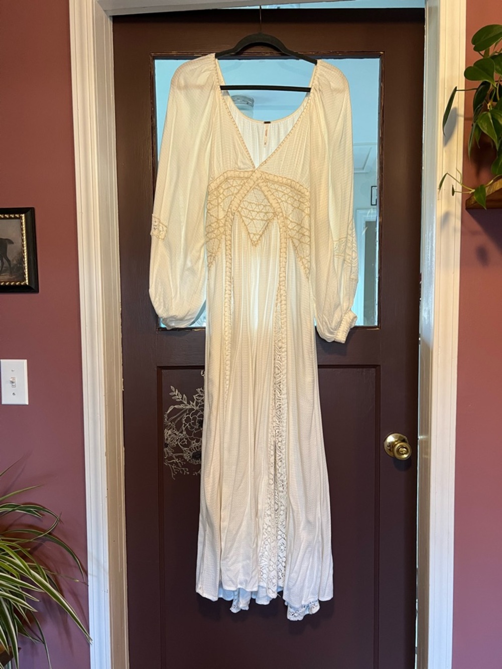 Free People Cream Lace-Trim Maxi Dress